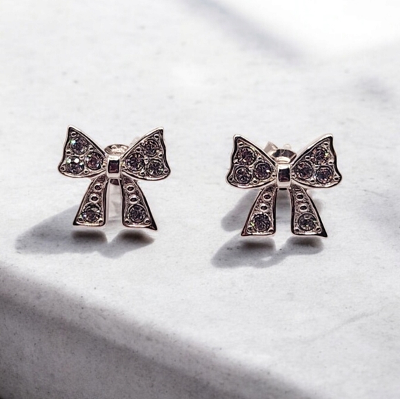 Silver Bow Earrings - Picture 2 of 5